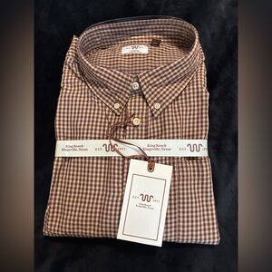 King Ranch Men’s Ling Sleeve Button-Down Brown Check Shirt size 2XL 100% Cotton